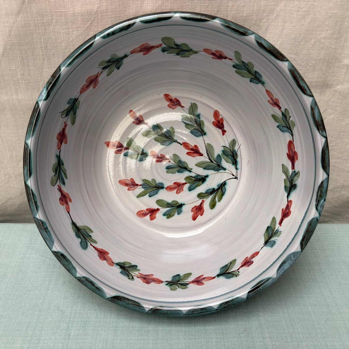 Medium Handmade Ceramic Salad Bowl - Fuchsia in Teal Coral