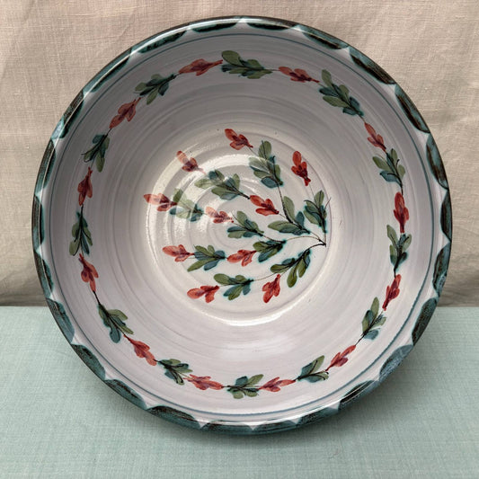 Medium Handmade Ceramic Salad Bowl - Fuchsia in Teal Coral
