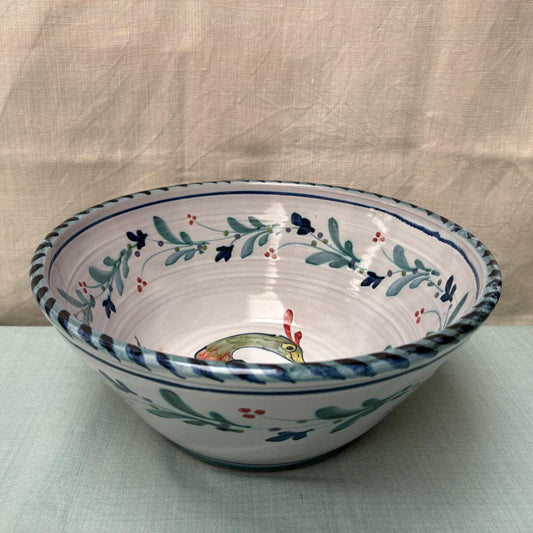 Large Handmade Ceramic Salad Bowl - Mistletoe in Bird Blue Teal