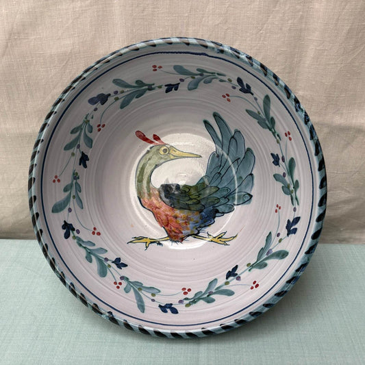 Large Handmade Ceramic Salad Bowl - Mistletoe in Bird Blue Teal