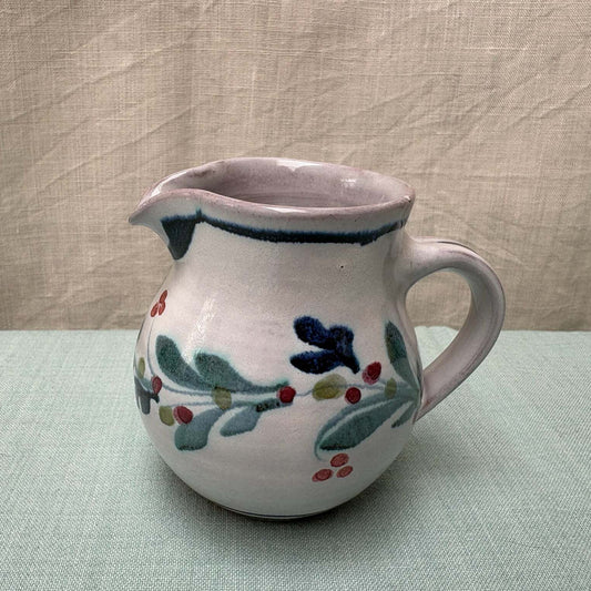 Handmade Ceramic Rounded Cream Jug - Mistletoe in Blue Teal