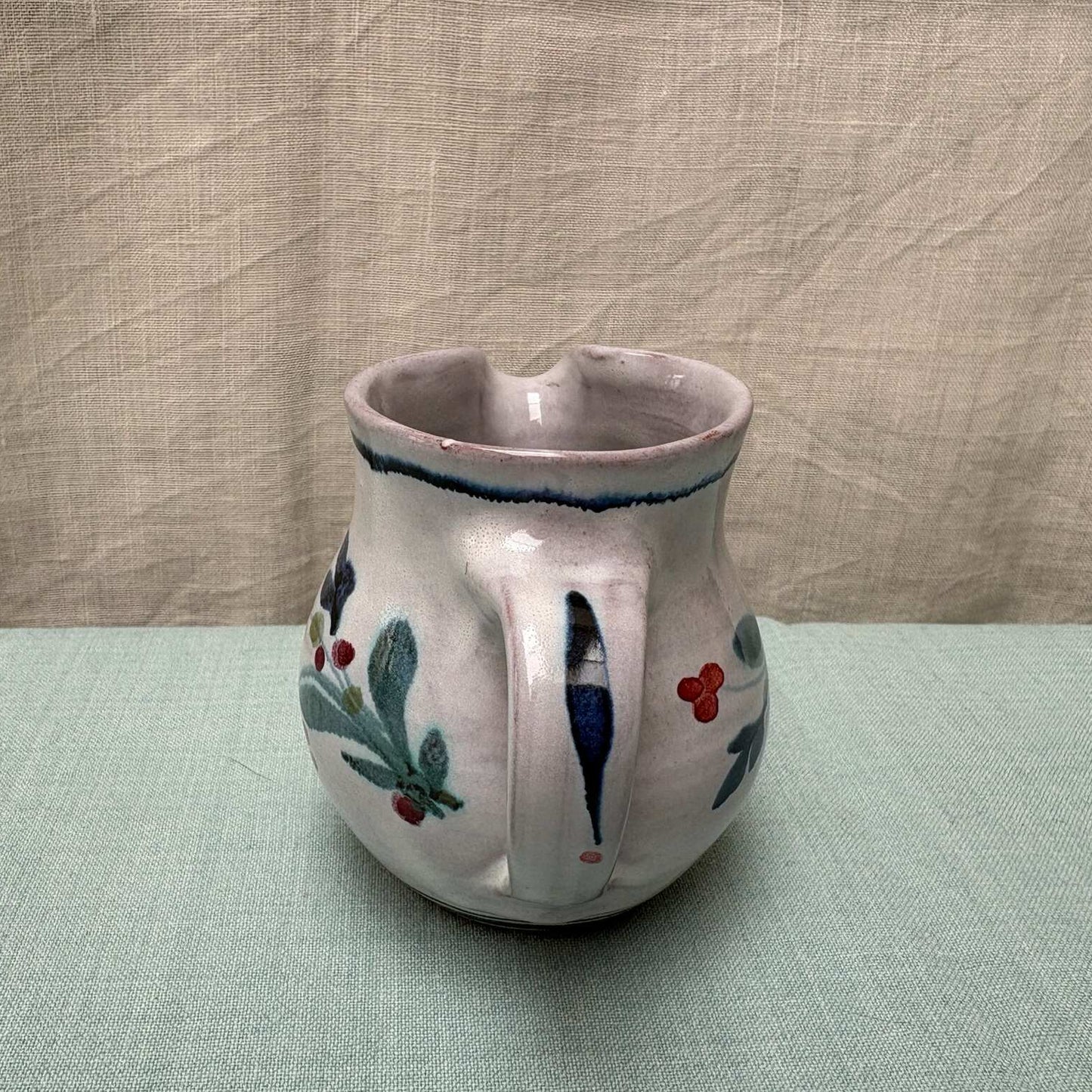 Handmade Ceramic Rounded Cream Jug - Mistletoe in Blue Teal