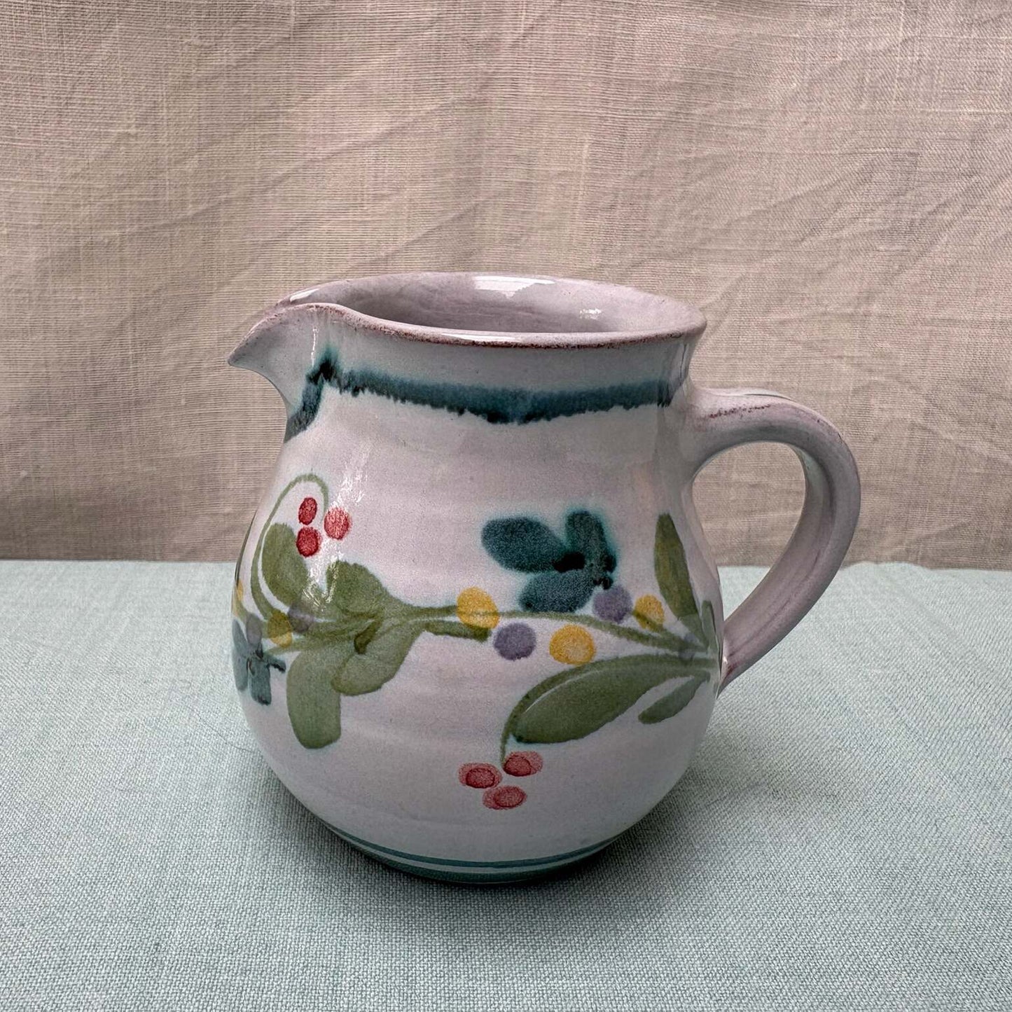 Handmade Ceramic Rounded Cream Jug - Mistletoe in Teal Lime