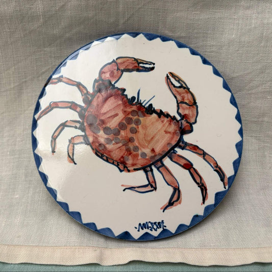 Handmade Ceramic 6" Mat - Crab in Coral