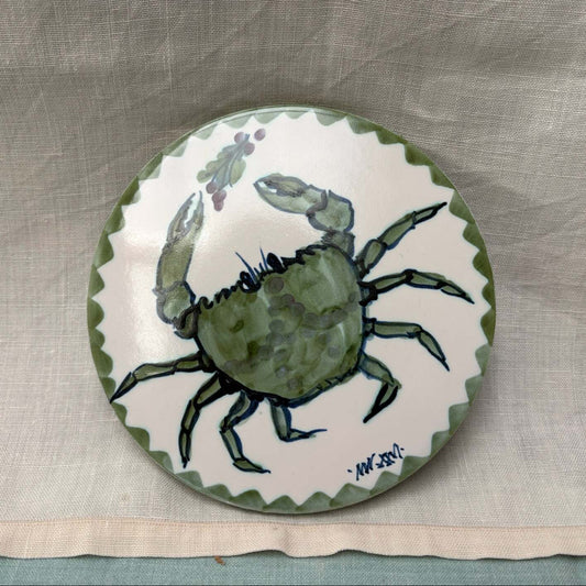 Handmade Ceramic 6" Mat - Crab in Lime