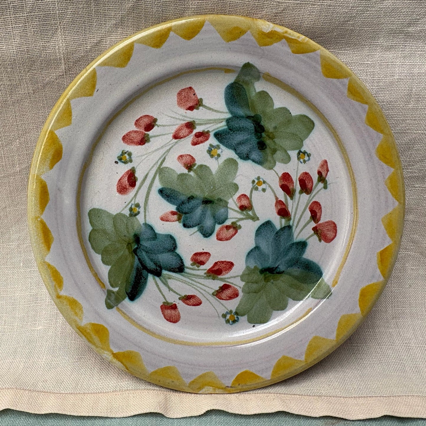Handmade Ceramic Sideplate - Strawberry in Yellow