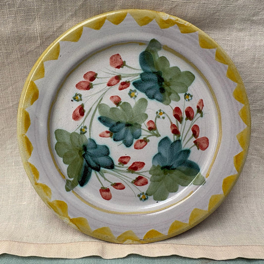 Handmade Ceramic Sideplate - Strawberry in Yellow
