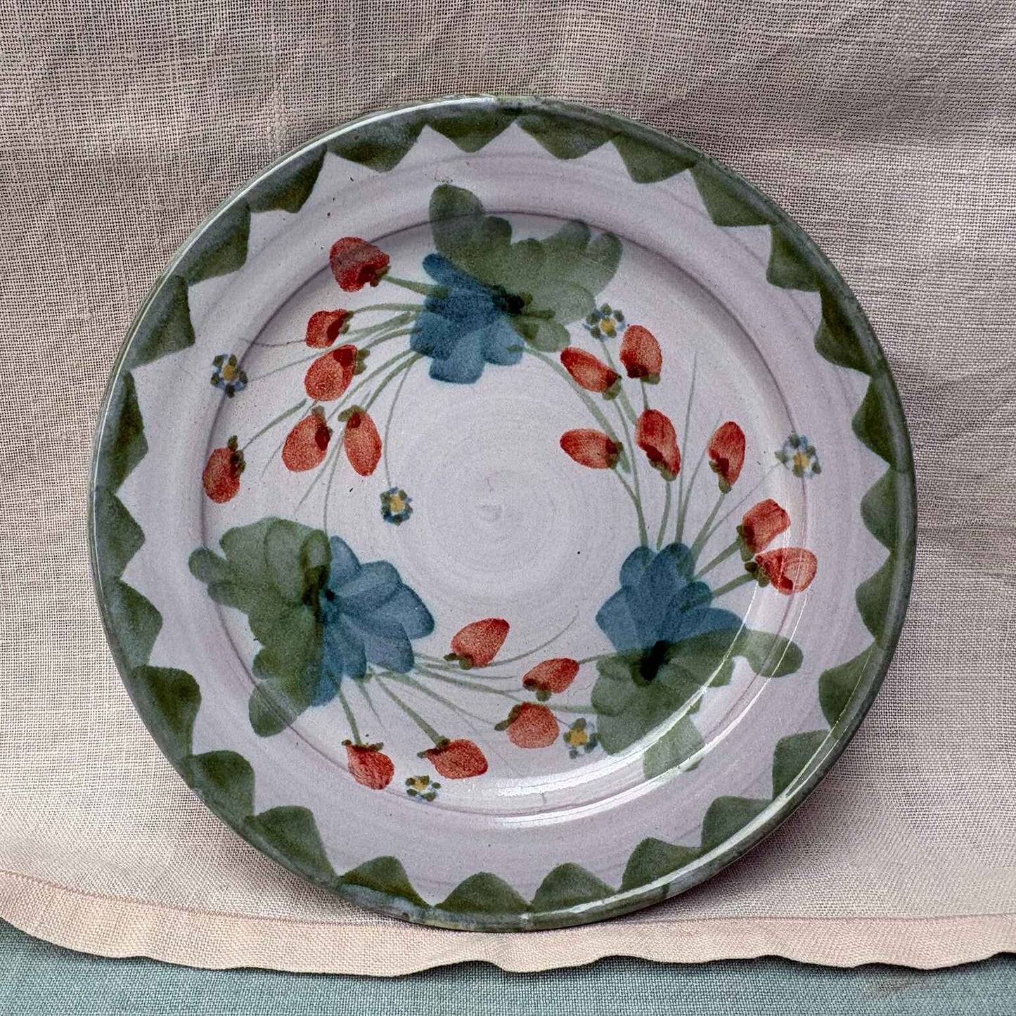 Handmade Ceramic Sideplate - Strawberry in Lime