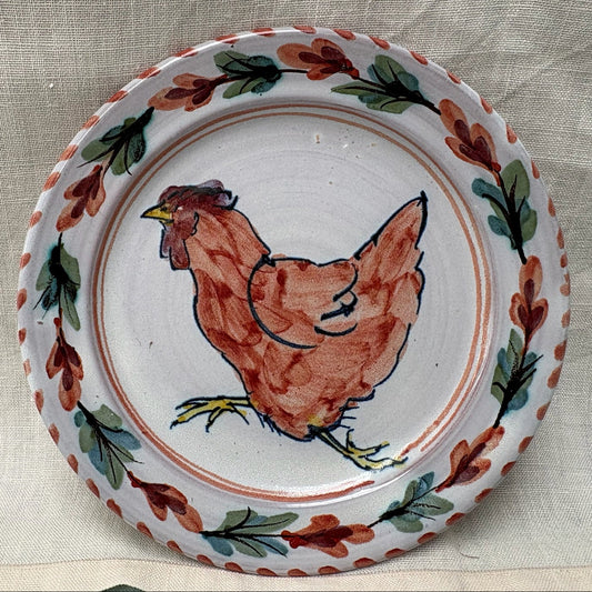 Handmade Ceramic Sideplate - Fuchsia Hen in Coral