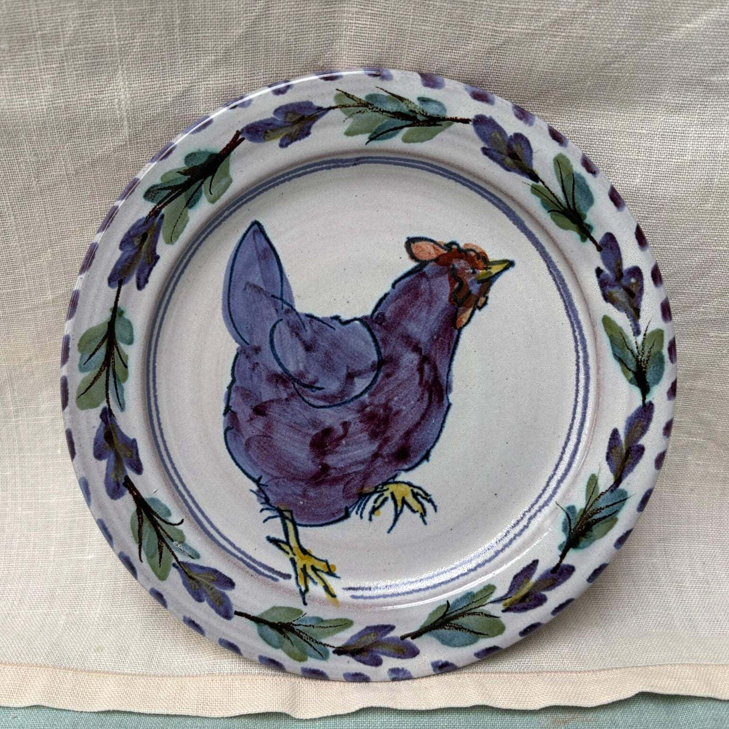 Handmade Ceramic Sideplate - Fuchsia Hen in Purple