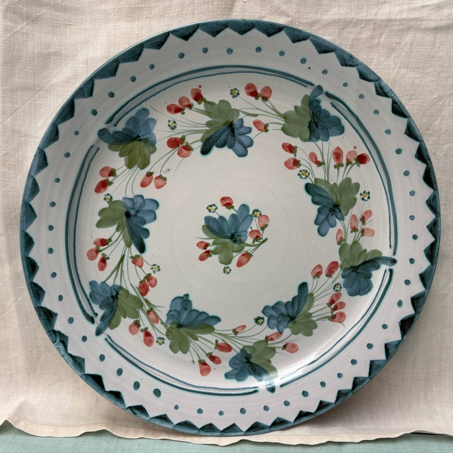 Medium Handmade Ceramic Platter - Strawberry in Teal