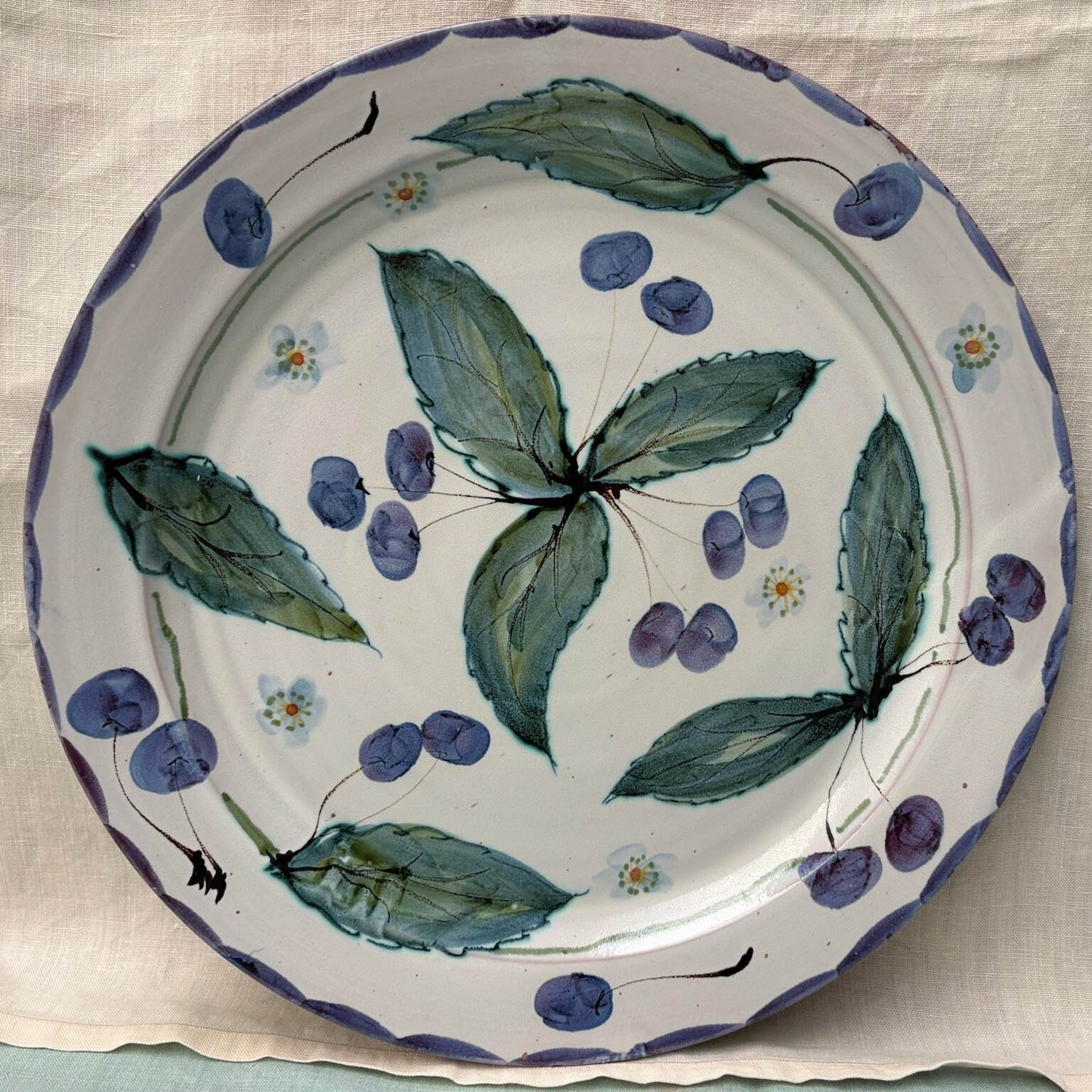 Medium Handmade Ceramic Platter - Cherries in Purple