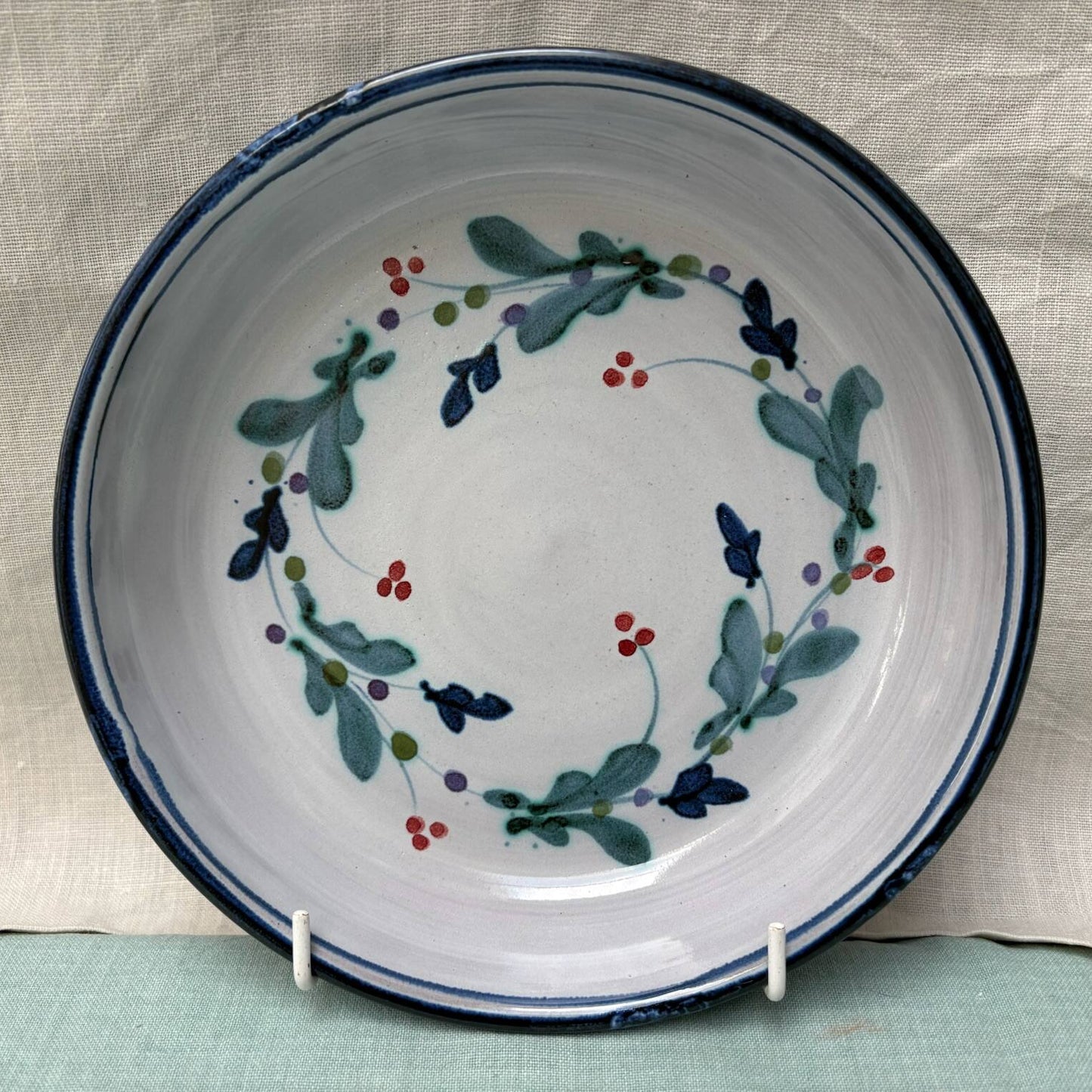 Handmade Ceramic Pasta Bowl - Mistletoe in Blue Teal