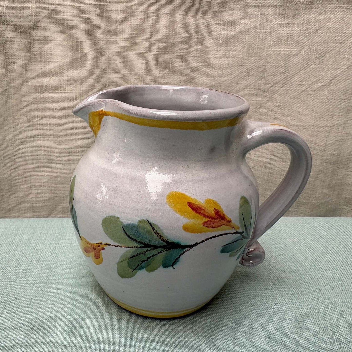 Handmade Ceramic Small Rounded Jug - Fuchsia in Yellow
