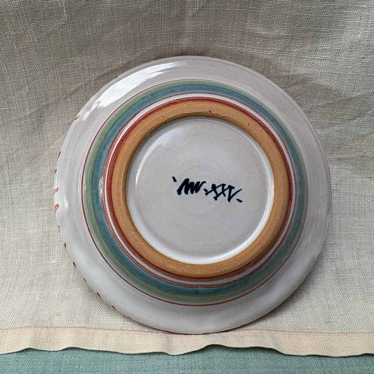 Small Handmade Ceramic Rimmed Bowl - Fuchsia Hen in Coral