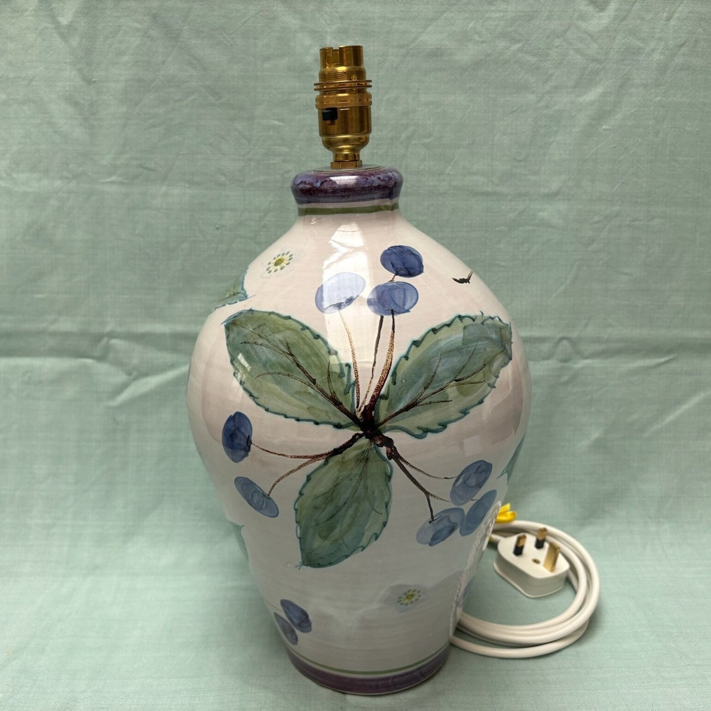 Large Handmade Ceramic Lamp - Cherries Purple