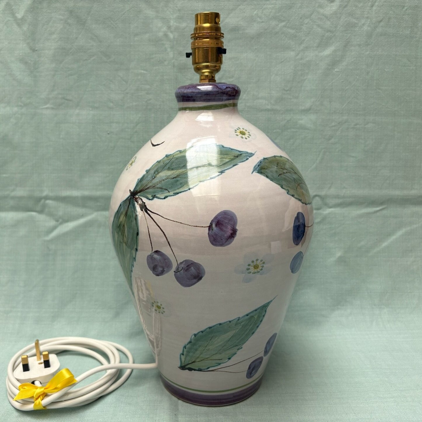 Large Handmade Ceramic Lamp - Cherries Purple