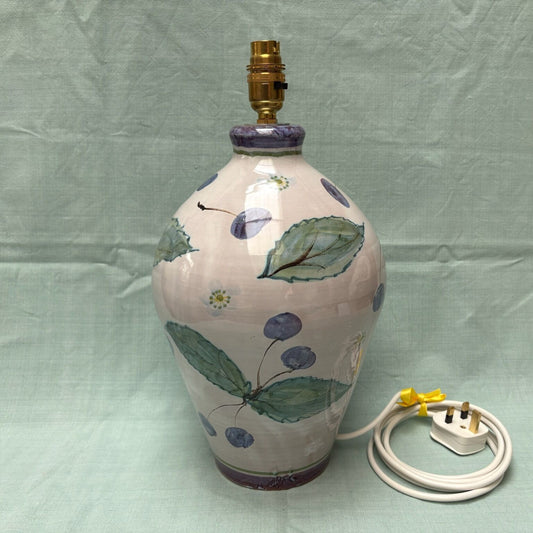 Large Handmade Ceramic Lamp - Cherries Purple