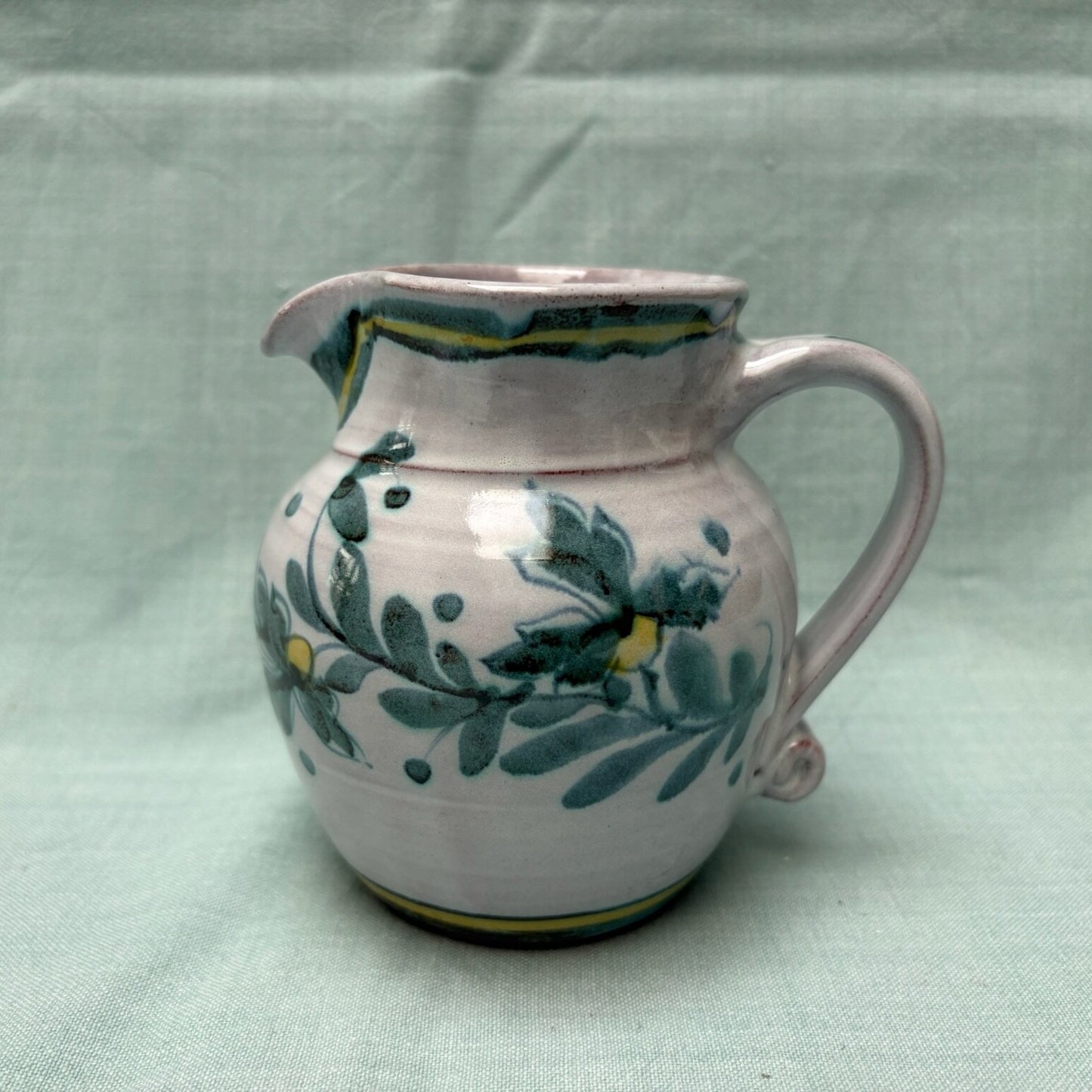 Small Handmade Ceramic Rounded Jug - Cornflower Teal Yellow
