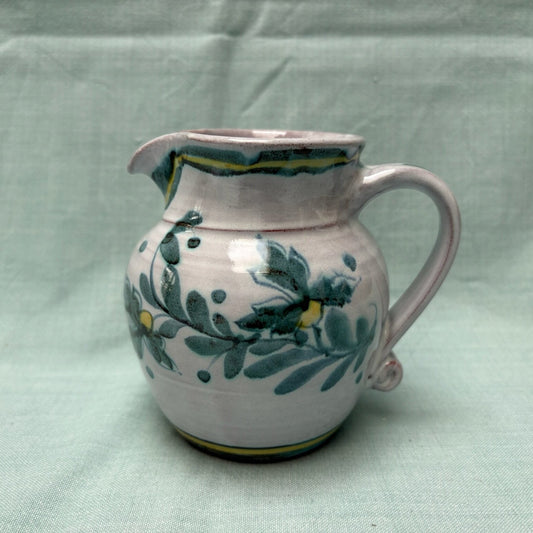 Small Handmade Ceramic Rounded Jug - Cornflower Teal Yellow