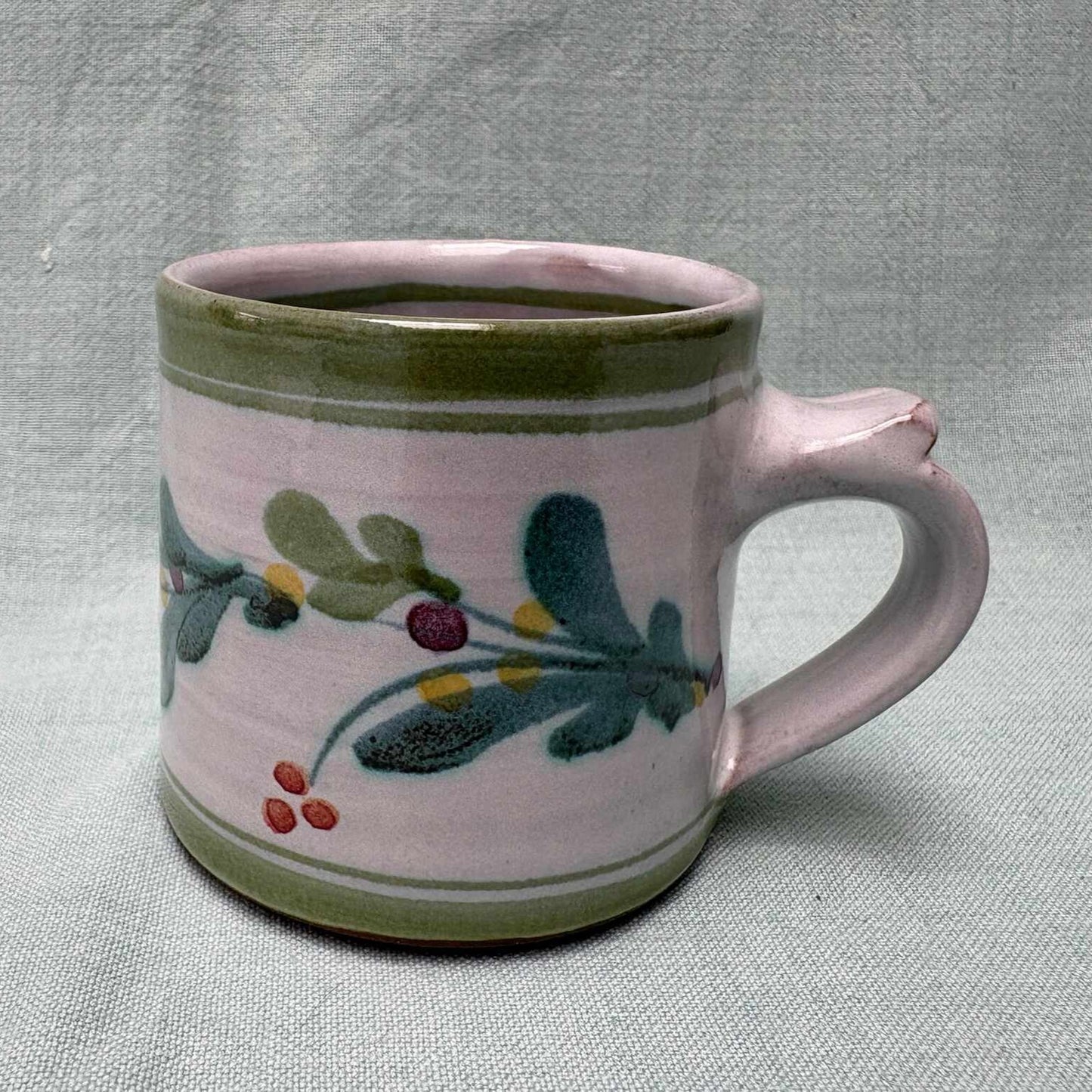 Small Handmade Ceramic Mug - Mistletoe Lime Teal