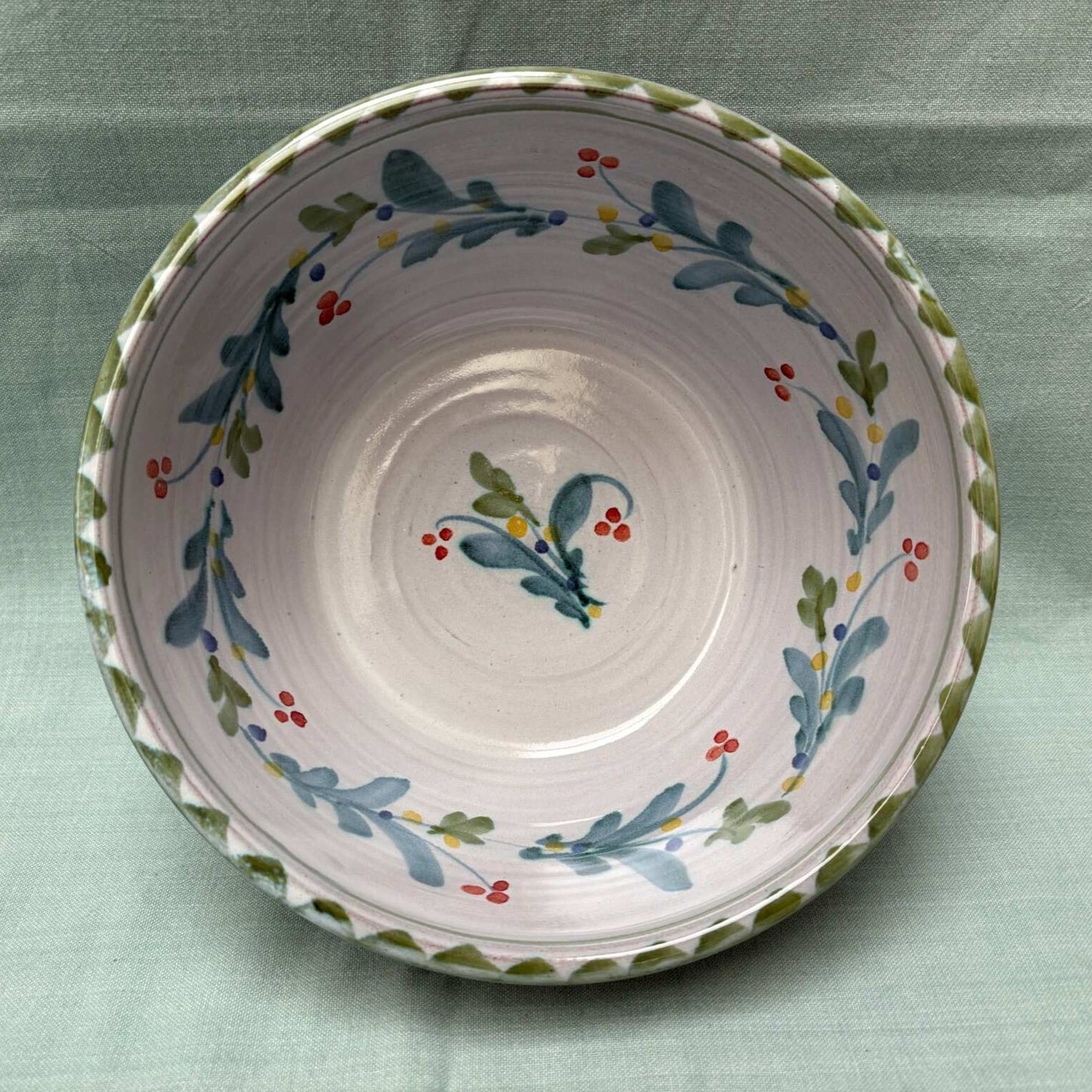 Small Handmade Ceramic Salad Bowl - Mistletoe Lime Teal