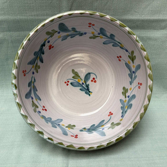 Small Handmade Ceramic Salad Bowl - Mistletoe Lime Teal