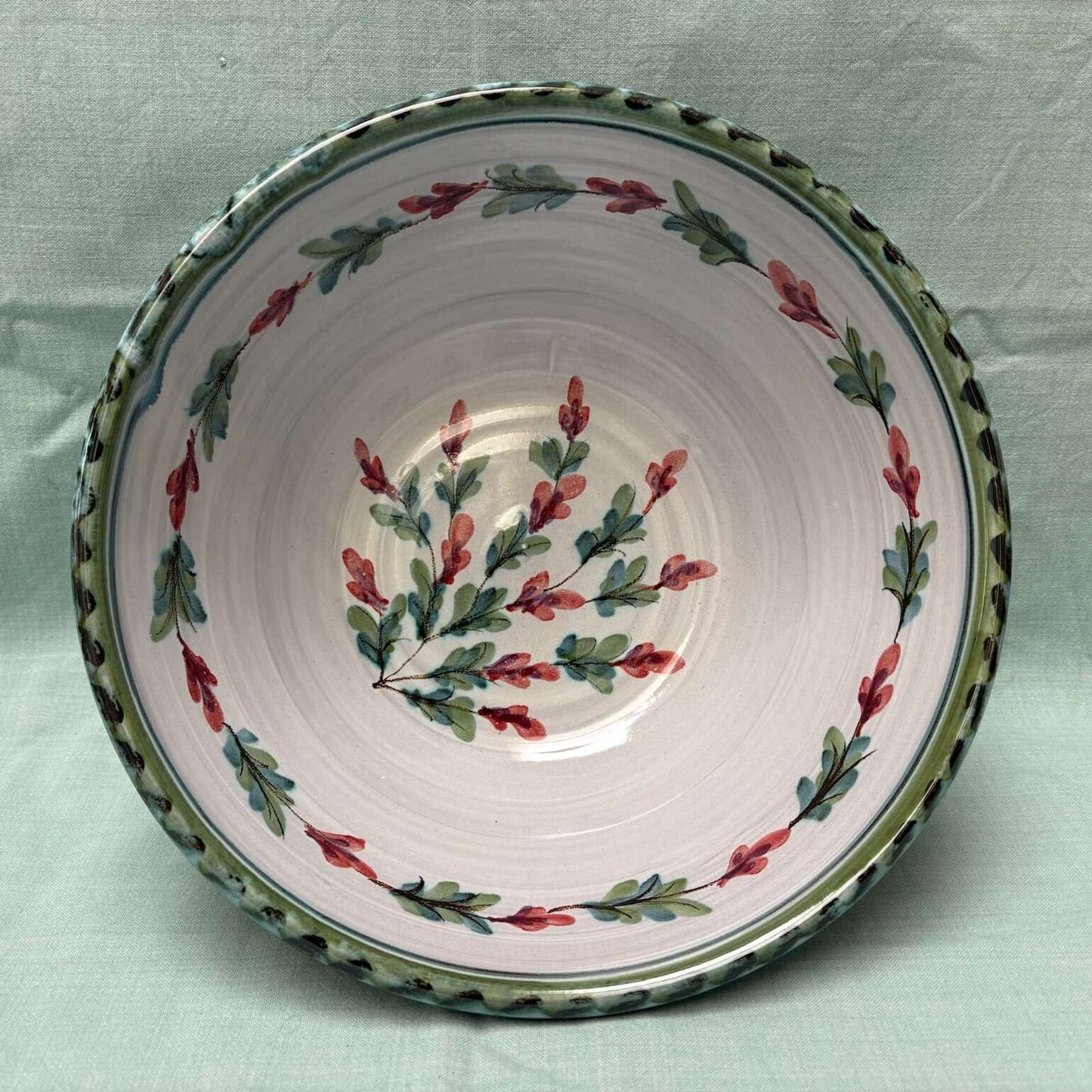 Large Handmade Ceramic Salad Bowl - Fuchsia Lime