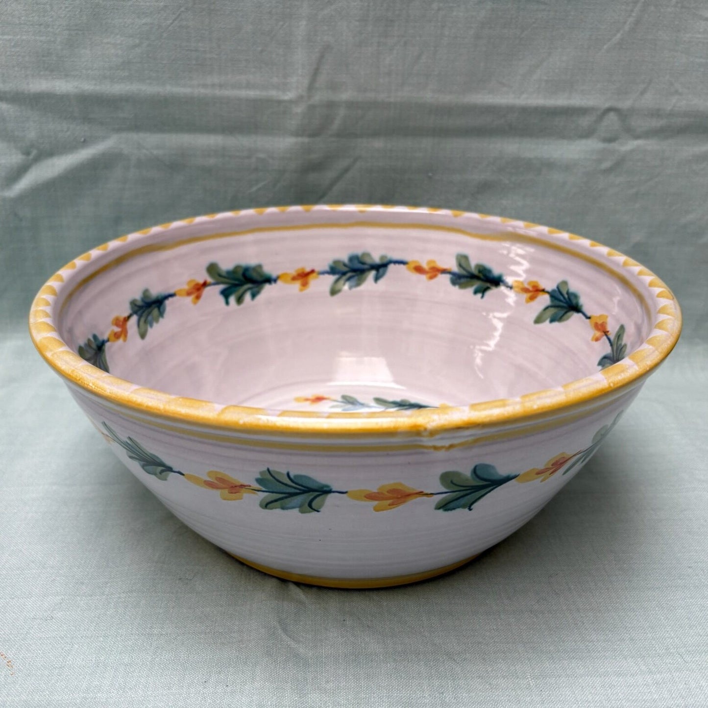 Large Handmade Ceramic Salad Bowl - Fuchsia Yellow + Yellow Hen