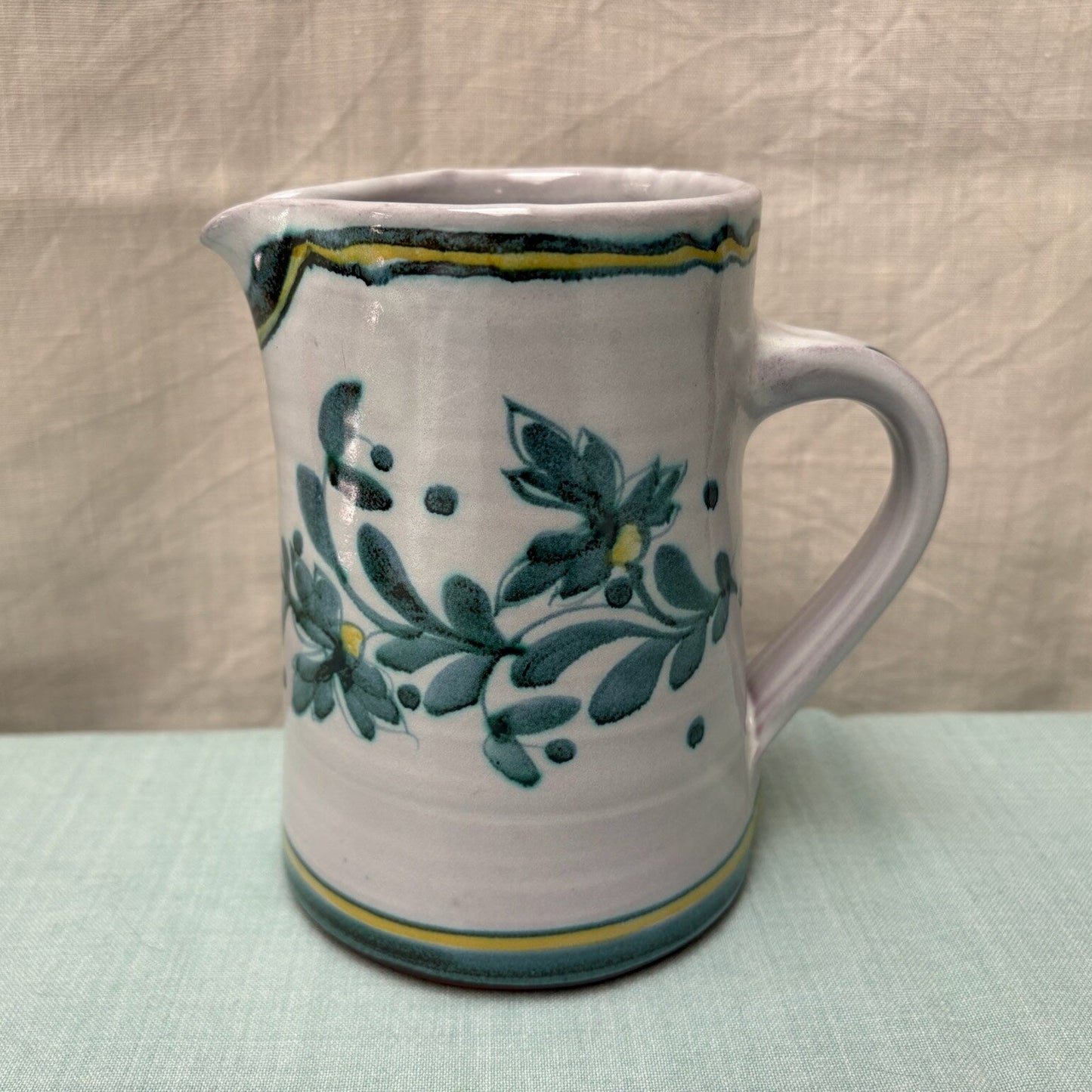 Handmade Ceramic Straight Milk Jug - Cornflower in Teal Yellow