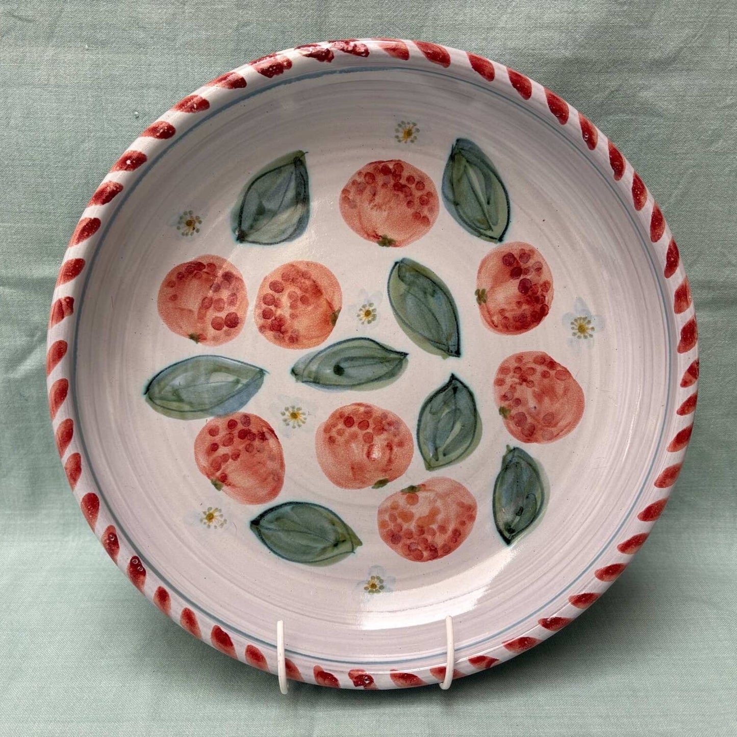 Large Handmade Ceramic Flat Bowl - Clementines Coral