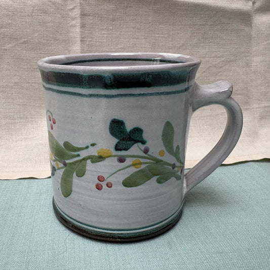 Large Handmade Ceramic Mug - Mistletoe in Teal & Lime