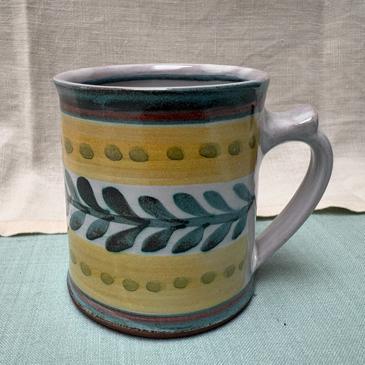 Regular Handmade Ceramic Mug - Danish in Teal & Yellow