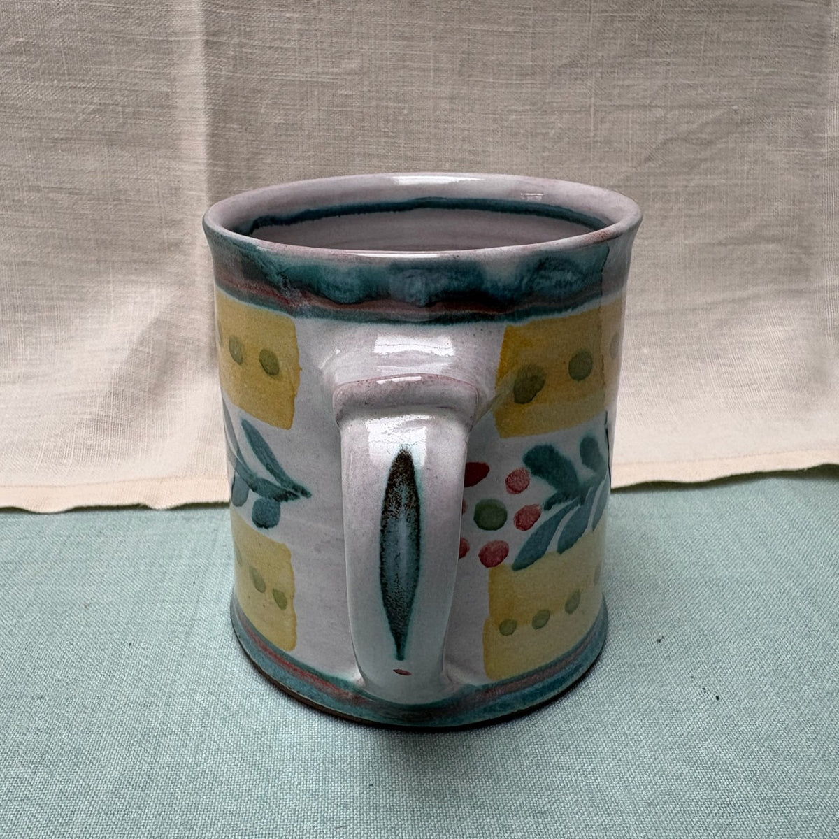 Regular Handmade Ceramic Mug - Danish in Teal & Yellow