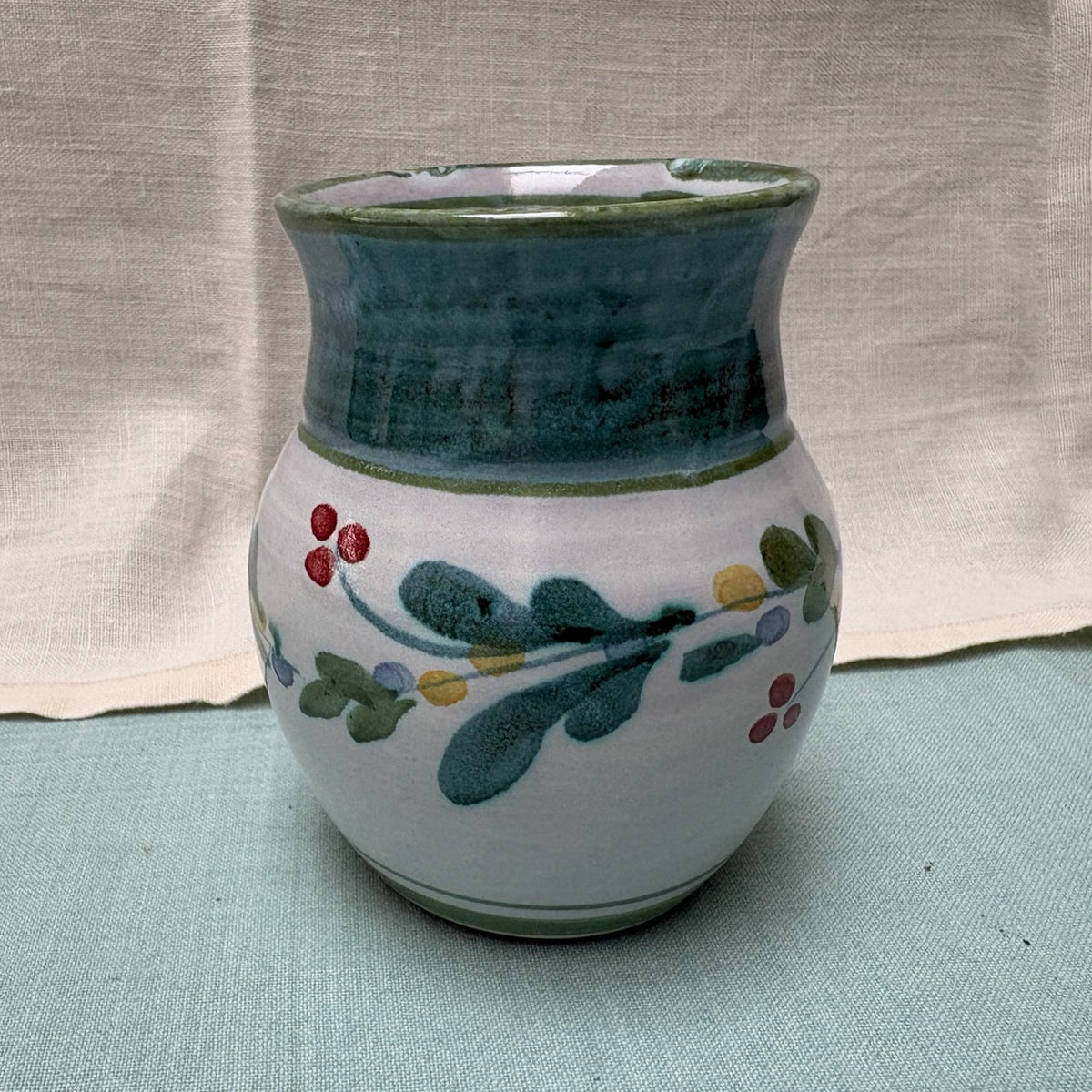 Handmade Ceramic Vase - Mistletoe in Lime & Teal