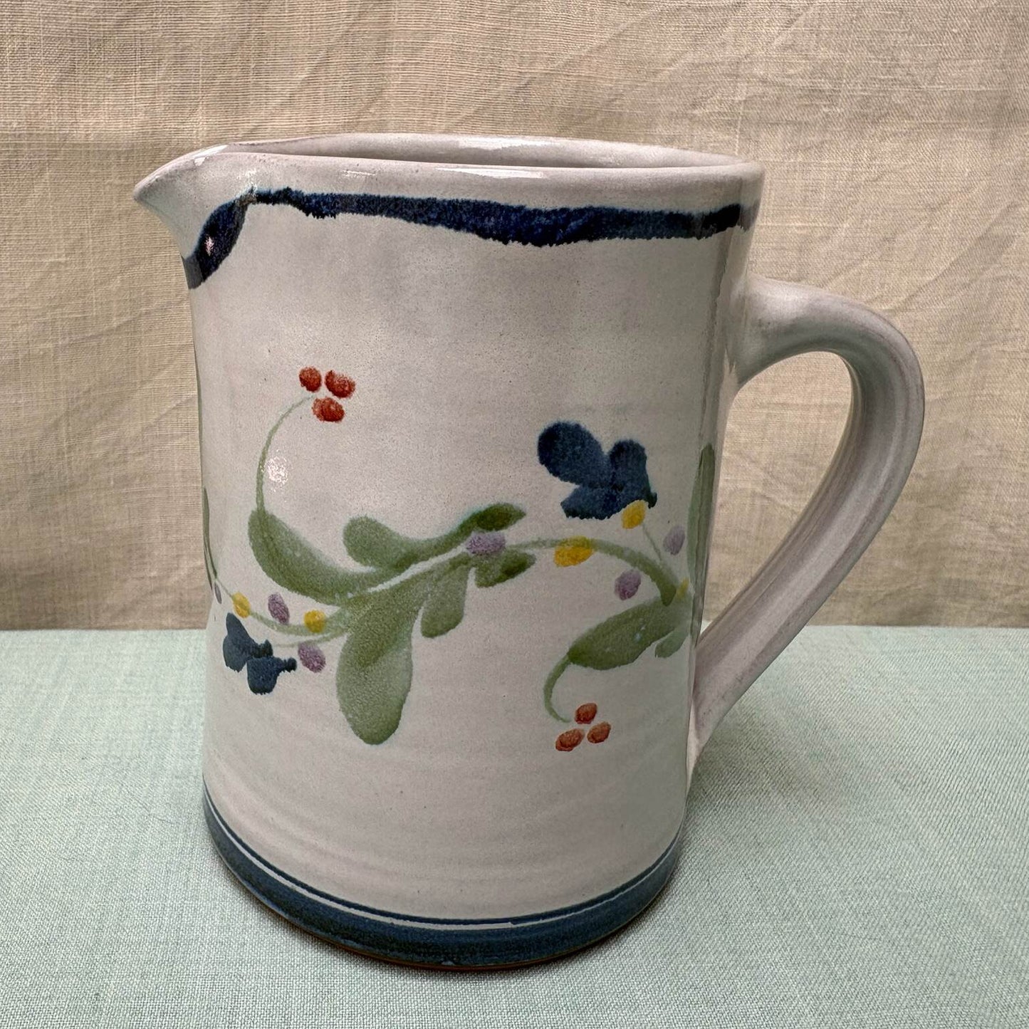 Handmade Ceramic Straight Milk Jug - Mistletoe in Blue Lime