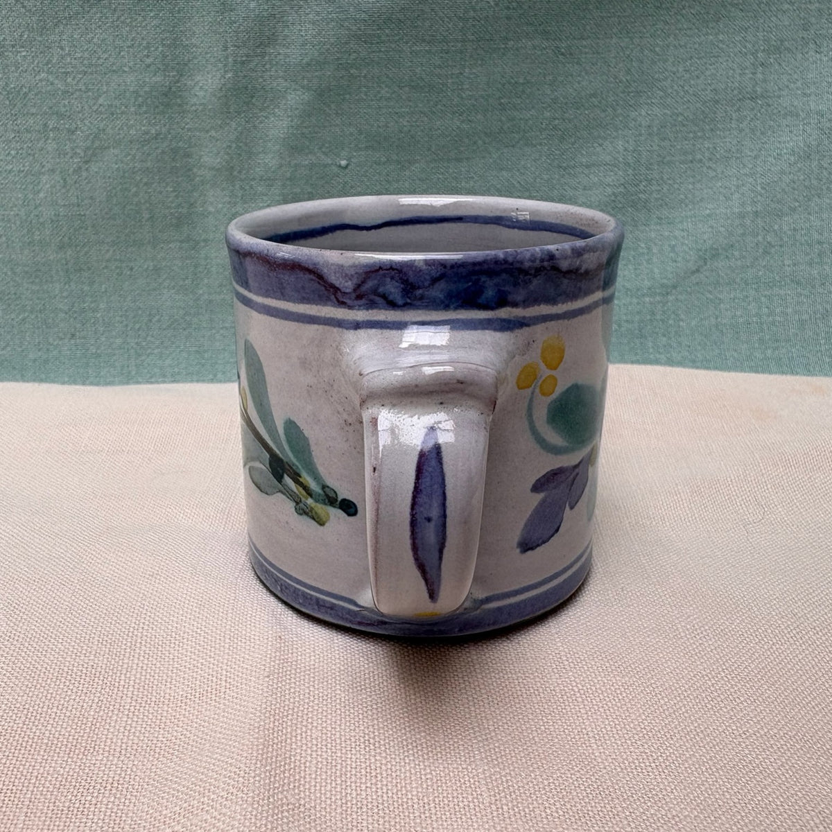 Small Handmade Ceramic Mug - Mistletoe in Purple Teal