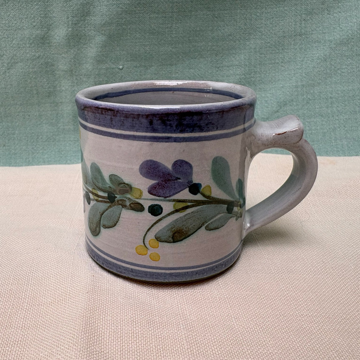 Small Handmade Ceramic Mug - Mistletoe in Purple Teal