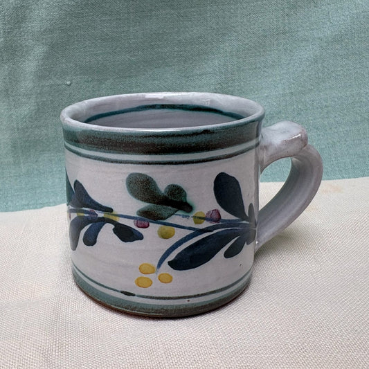 Small Handmade Ceramic Mug - Mistletoe in Teal Blue Yellow
