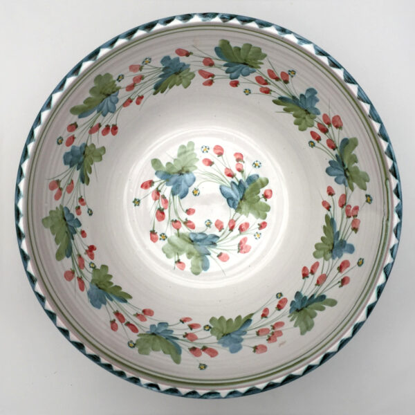 Very Large Salad Bowl - Strawberry pattern - Blue Green